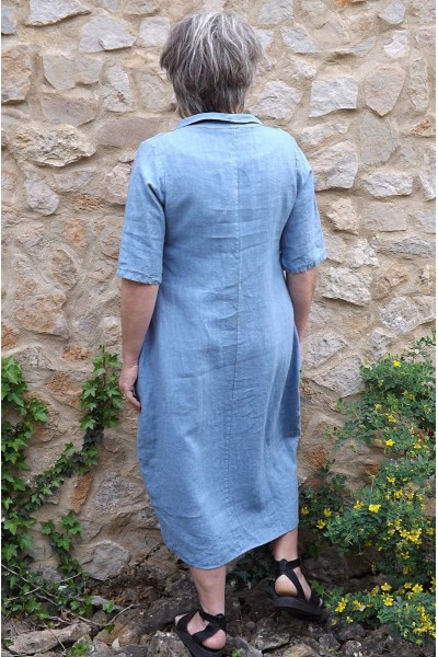 Robe longue en lin Apolline bleue