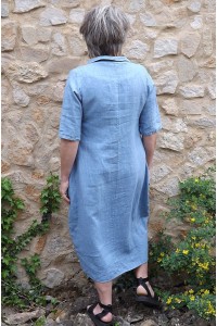 Robe longue en lin Apolline bleue