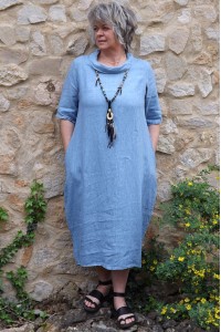 Robe longue en lin Apolline bleue
