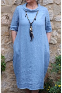 Robe longue en lin Apolline bleue