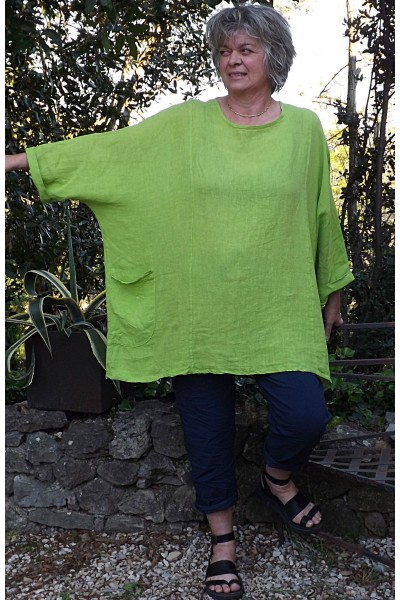 Tunique lin grande taille Paulette et pantalon Tim marine vert anisé