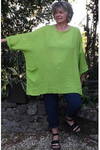 Tunique lin grande taille Paulette et pantalon Tim marine vert anisé