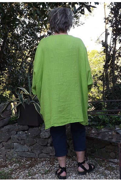 Tunique lin grande taille Paulette et pantalon Tim marine vert anisé