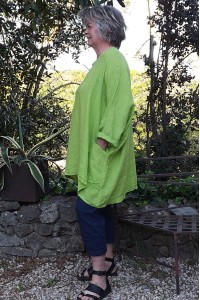 Tunique lin grande taille Paulette et pantalon Tim marine vert anisé