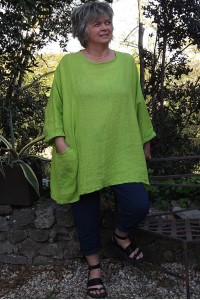 Tunique lin grande taille Paulette et pantalon Tim marine vert anisé