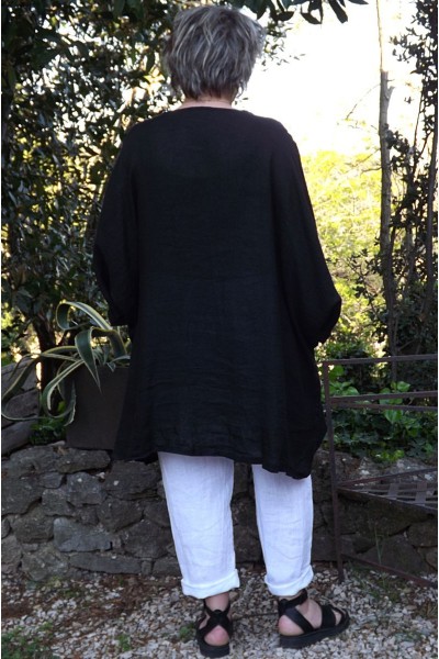 Tunique lin grande taille Paulette noire et pantalon lin Gabriel.