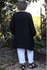 Tunique lin grande taille Paulette noire et pantalon lin Gabriel.