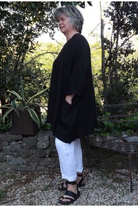 Tunique lin grande taille Paulette noire et pantalon lin Gabriel.