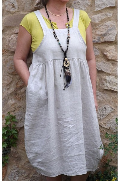 Robe chasuble en lin Giselle beige