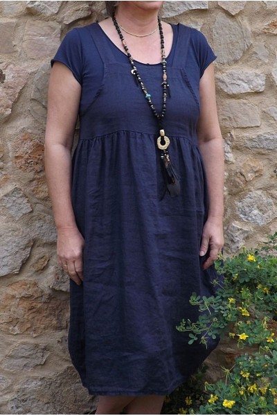 Robe chasuble en lin Giselle marine