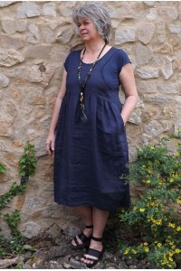 Robe chasuble en lin Giselle marine