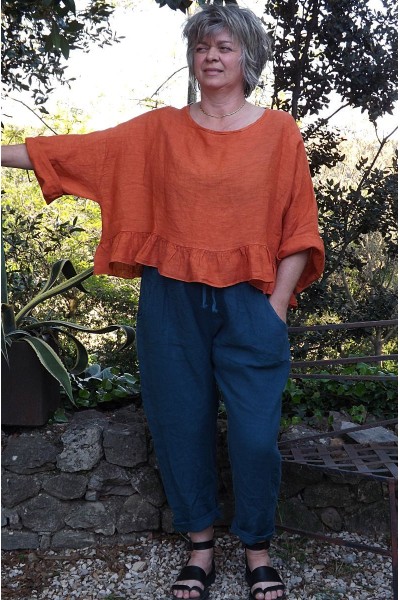 Top lin Celestin rouille et pantalon lin Gabriel