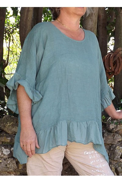 Tunique maille de lin grande taille Lucine agave et pantalon Tim imprimé