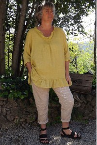 Tunique lin grande taille Mélanie paille délavée et pantalon Tim