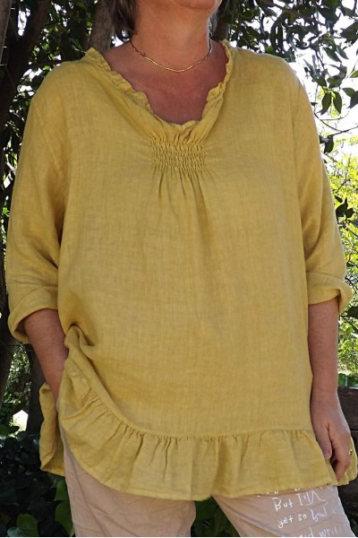 Tunique lin grande taille Mélanie paille délavée et pantalon Tim