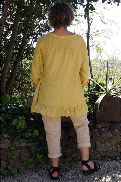Tunique lin grande taille Mélanie paille délavée et pantalon Tim