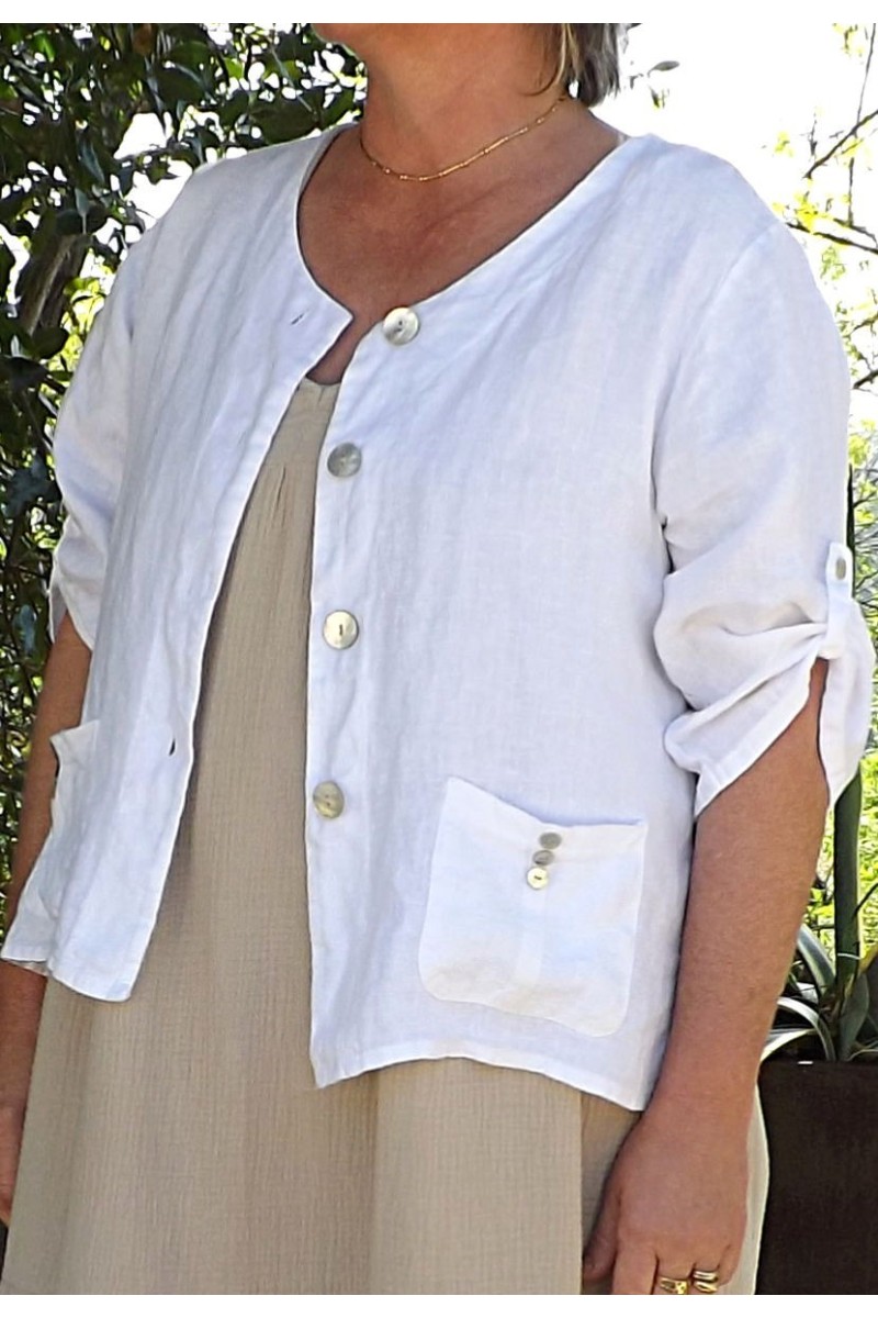 Veste courte en lin blanc pour femme