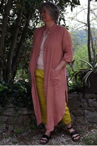 Veste longue en lin Aloïs goyave