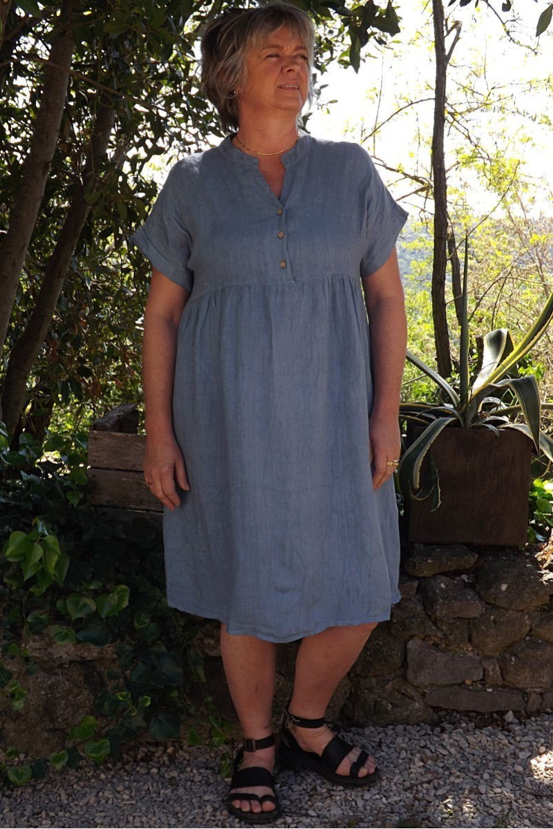 Robe en lin Magalie bleu jean