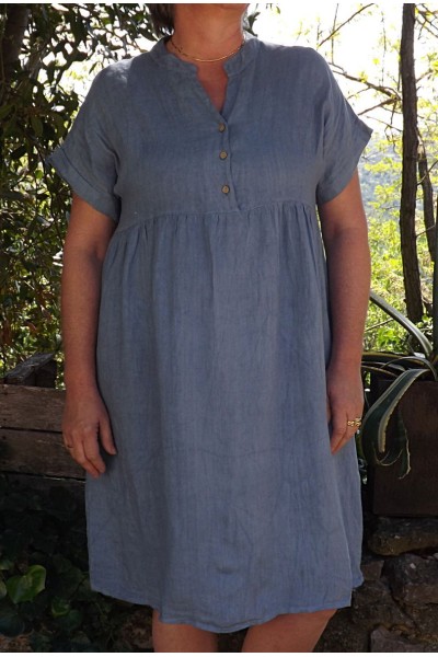 Robe en lin Magalie bleu jean