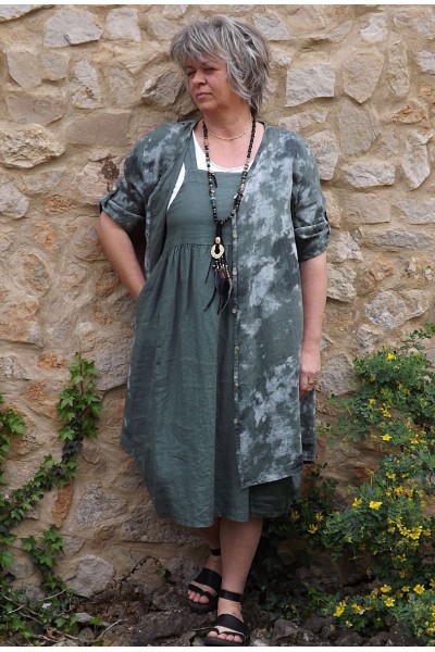 Veste ou chemise en lin Antéa kaki et robe Giséle en lin