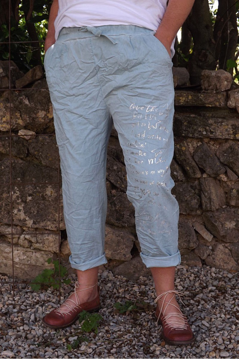 Pantalon grande taille Tim vert d'eau imprimé