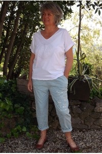 Pantalon grande taille Tim vert d'eau imprimé