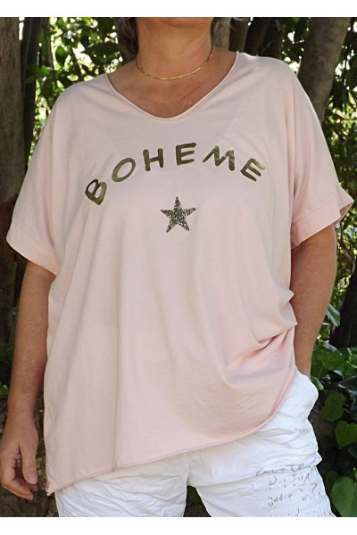 T-Shirt imprimé bohème rose poudré et pantalon Tim imprimé