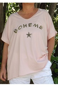 T-Shirt imprimé bohème rose poudré et pantalon Tim imprimé