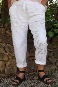 Pantalon grande taille Tim blanc imprimé