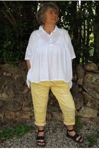 Tunique broderie anglaise Jasmine blanche et pantalon Tim imprimé