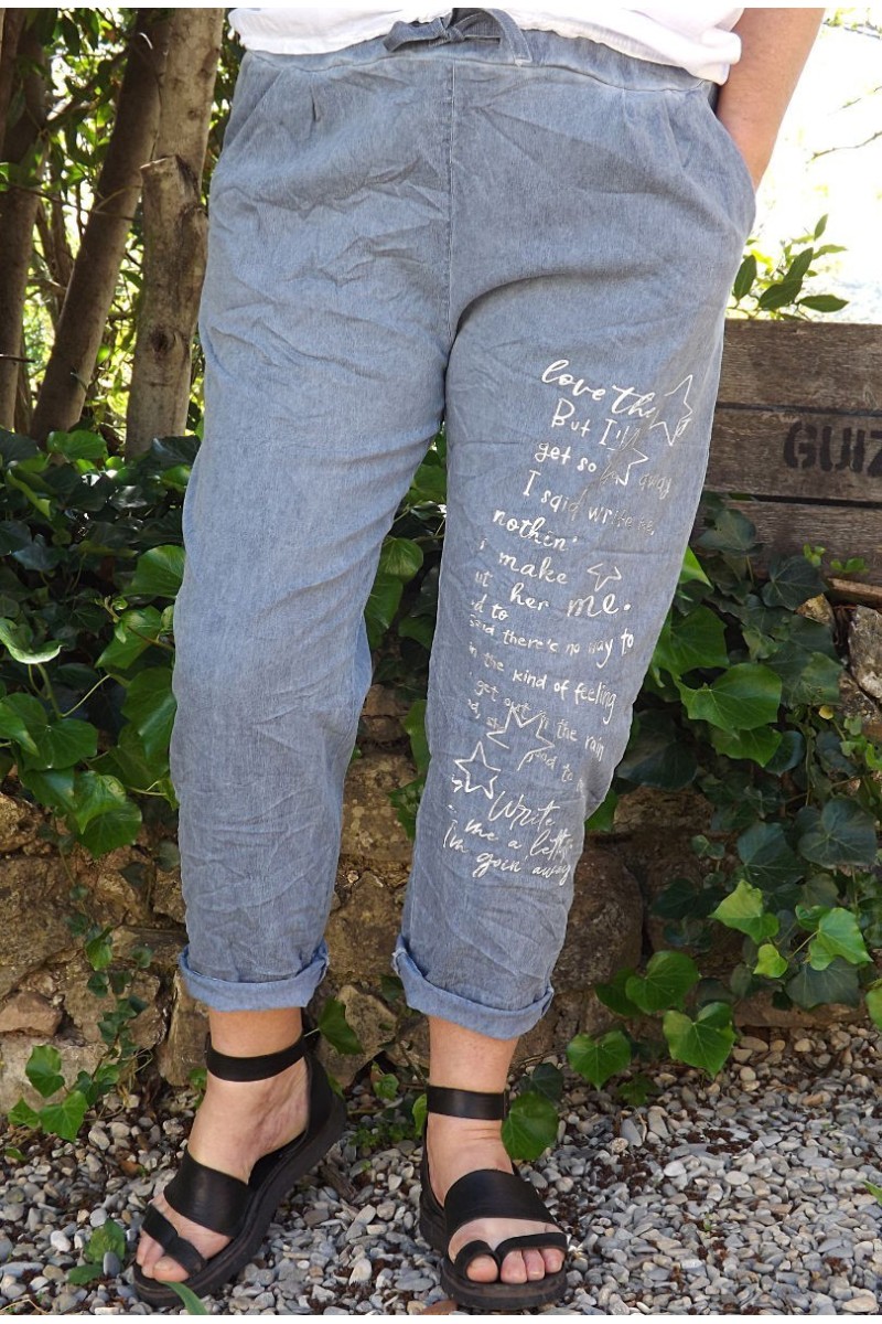 Pantalon grande taille Tim bleu jean imprimé