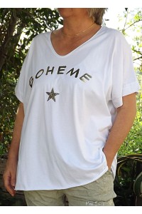 T-Shirt grande taille imprimé bohème blanc et pantalon Tim