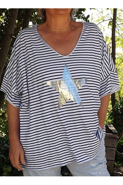 T-Shirt marinière grande taille bleu et pantalon Tim bleu clair