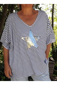 T-Shirt marinière grande taille bleu et pantalon Tim bleu clair
