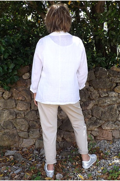 Veste blazer lin Diane Blanche et pantalon Oscar beige