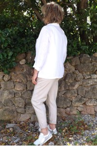 Veste blazer lin Diane Blanche et pantalon Oscar beige