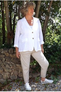Veste blazer lin Diane Blanche et pantalon Oscar beige