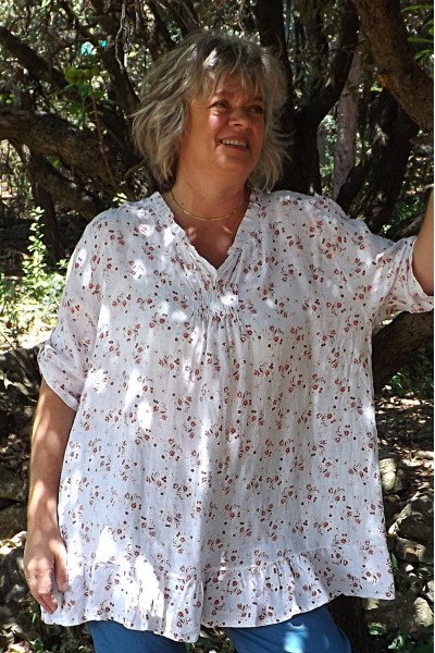 Tunique lin grande taille Mélanie imprimé fleurs et pantalon Oscar