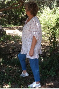 Tunique lin grande taille Mélanie imprimé fleurs et pantalon Oscar