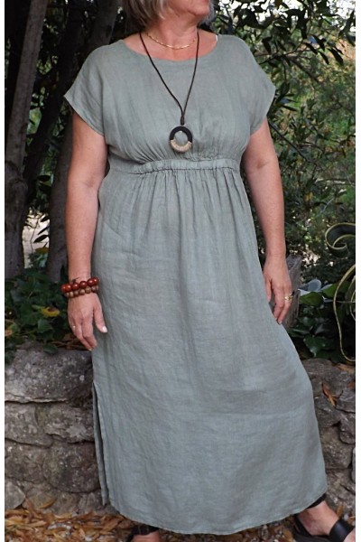 Robe longue lin Salomé kaki