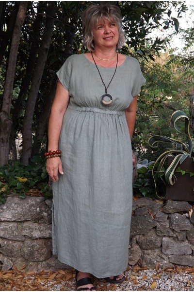 Robe longue lin Salomé kaki
