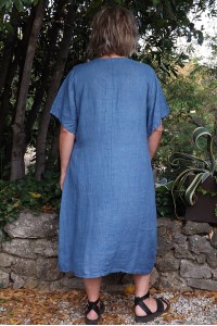 Robe longue lin grande taille Soizic bleue