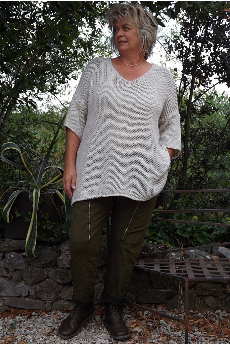 Pull oversize Gael beige et pantalon Tom kaki