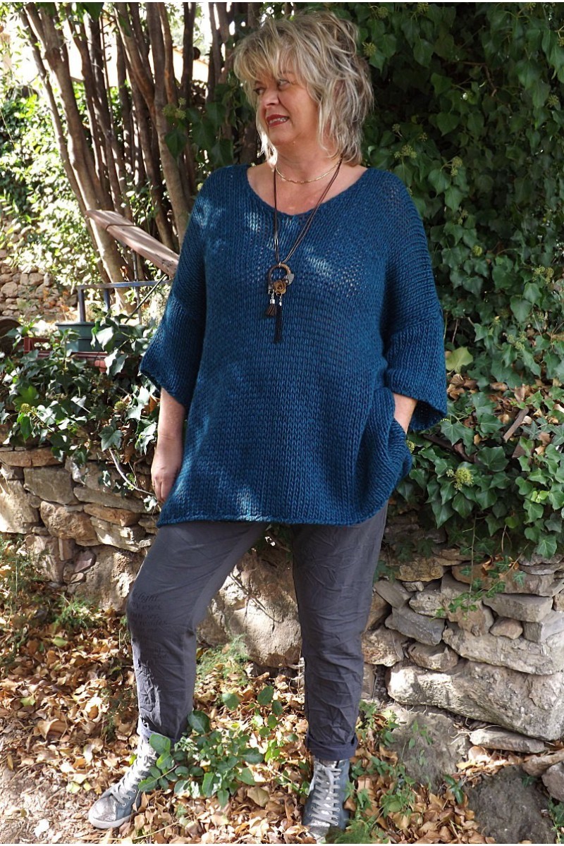 Pull oversize Gael bleu canard et pantalon Willou