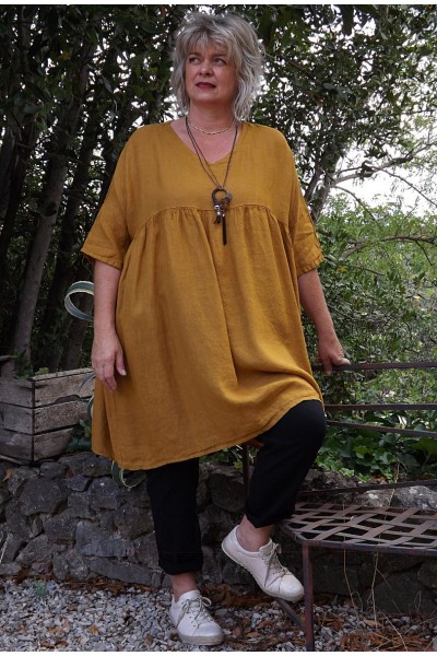 Tunique lin grande taille Marinette curcuma