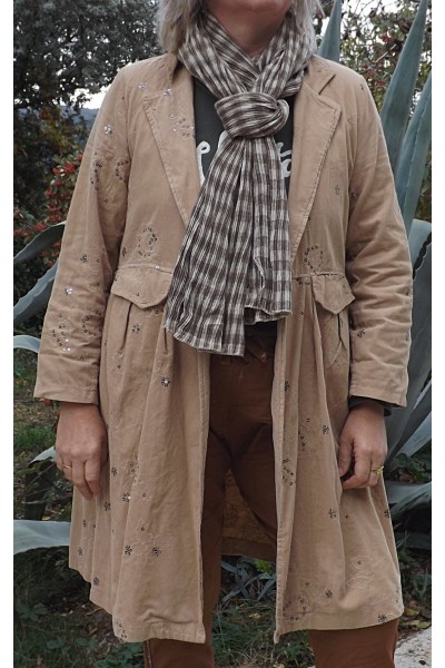 Veste longue en velours Lisette beige
