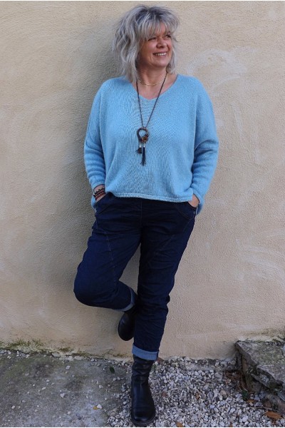 Pull Gustave oversize ciel et pantalon Jeff foncé