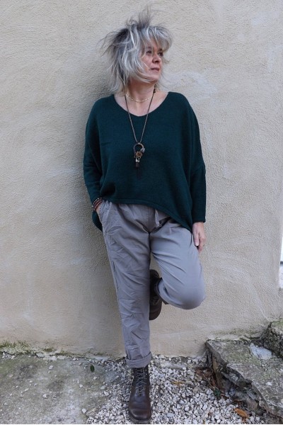 Pull Gustave oversize sapin et pantalon Tim taupe