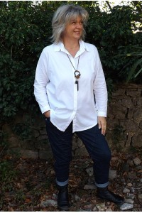 Pantalon grande taille Jeff jean foncé et chemise Lise